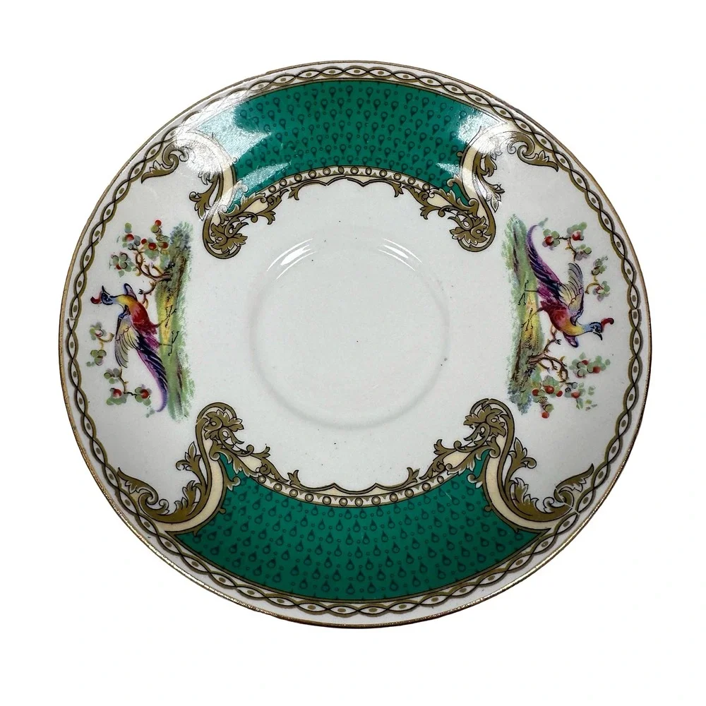 Royal Myotts Crown Chelsea Bird Green Tea Cups and Saucers Set of 6 England‎